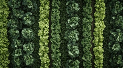 Aerial Vista of Symmetrically Arranged Rows of Verdant Vegetable Crops