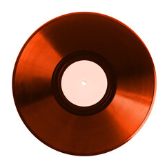 Color vinyl record on white background, top view