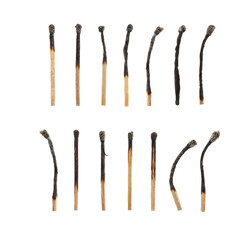 Set of burnt matches isolated on white