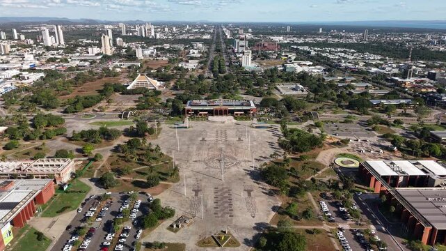 Aerial view of Girass&oacute;is Square and Araguaia Palace, headquarters of the executive branch of Tocantins - Palmas, Tocantins, Brazil