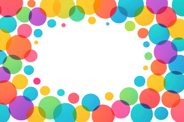 Colorful transparent circles overlapping, creating dynamic border design with playful geometric pattern emerging