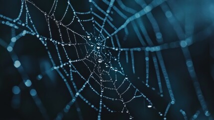 Obraz premium Dew-Kissed Spiderweb, A Delicate Network of Nature's Artistry