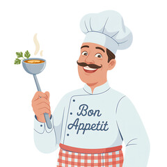 Cartoon chef holding soup ladle