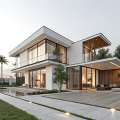 modern house with garden and windows