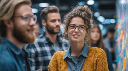 Fototapeta premium Diverse multiracial employees brainstorming in modern office, coworkers discussing ideas in bright boardroom for teamwork concept