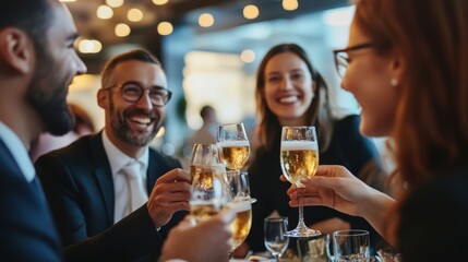 Group of friends toast and celebrate a special occasion together