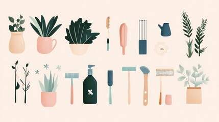 Collection of gardening and houseplant illustrations.