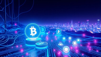 Bitcoin Cryptocurrency Cityscape Digital Currency Revolution in the Metaverse