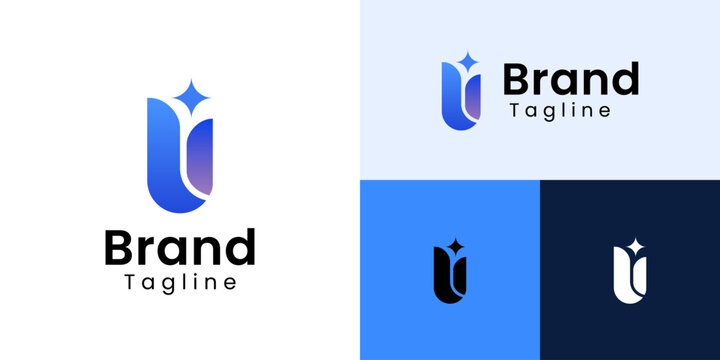 Modern abstract logo design featuring a stylized letter U or IJ, creatively formed with a tulip shape and a shining sparkle element.