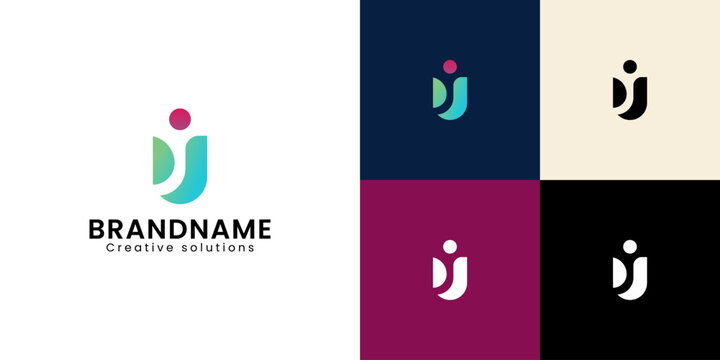 Modern Abstract IJ or U Letter Logo with Leaf and Tulip Shape.