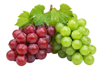 Fototapeta premium Grapes with leaves and water drops isolated on white or transparent background. PNG