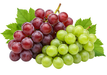 Fototapeta premium Grapes with leaves and water drops isolated on white or transparent background. PNG
