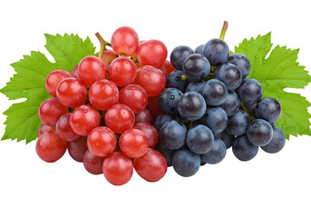 Fototapeta premium Grapes with leaves and water isolated on white or transparent background. PNG
