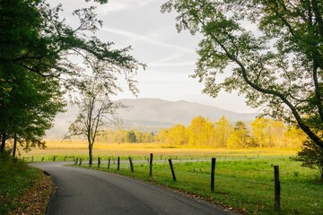 Majestic Cades Cove Mountain Scene Wide-Angle © Wirestock