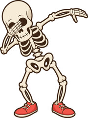 Skeleton Character Doing the Dab Dance Move with Red Shoes, Celebrating Pop Culture and Halloween Fun