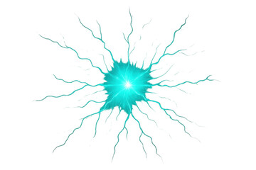 Electric spark creating bright blue lightning branches, symbolizing dynamic energy and technological power on transparent backdrop