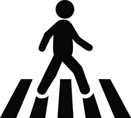 Black silhouette of a pedestrian walking on a zebra crossing safety icon symbol. pedestrian, crossing, zebra crossing, crosswalk.