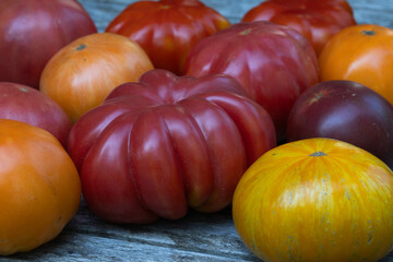 Variety of Heirloom Tomatoes on table