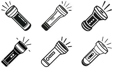 Set of Flashlight Icons Vector Torch Light Line Art Collection