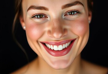 Fototapeta premium Radiant smile, flawless complexion, dark backdrop, cosmetics, lips