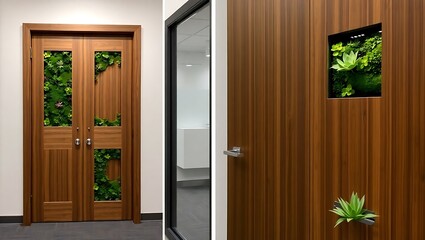 Modern Office Interior Design with Vertical Gardens and Wooden Doors