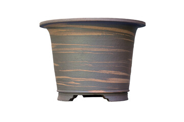 Terracotta pot made from stoneware on white background.