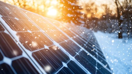 Winter Solstice Energy, Solar Panels Accumulating Snow with Sunlight