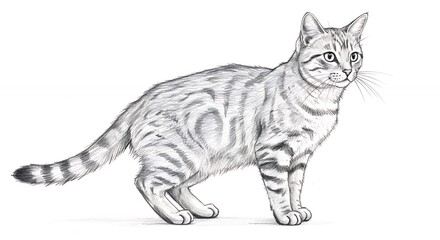 Detailed cat drawing monochrome