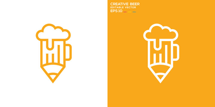 Creative beer logo. Pencil, drink, education,. Vector icon symbol template EPS 10.
