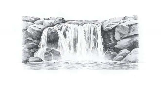 Waterfall pencil sketch nature landscape