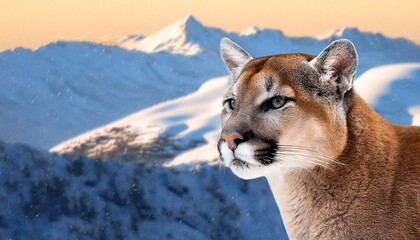 portrait of a cougar mountain lion puma winter mountains