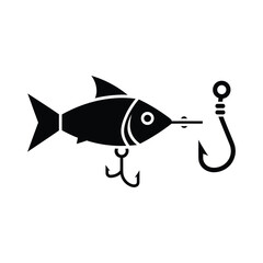 Fototapeta premium A black and white illustration of a fishing lure, complete with treble hooks, attached to a fishing hook.