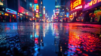 Obraz premium Night city street, rain reflections