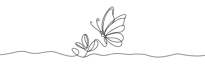 Butterfly one line drawing . Beautiful butterfly silhouette one continuous line drawing . Exotic flying butterfly  side view .