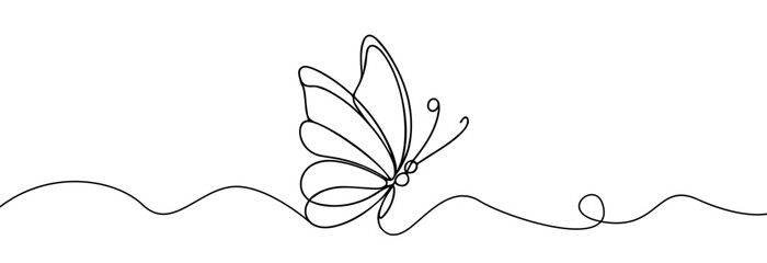 Butterfly one line drawing . Beautiful butterfly silhouette one continuous line drawing . Exotic flying butterfly  side view .