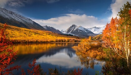 Fototapeta premium fall colors in willow lake alaska