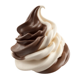 Swirled Chocolate and Vanilla Soft Serve Ice Cream Treat on a Transparent Background