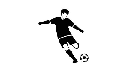 Silhouette of a Soccer Player Executing a Kick with a Ball Isolated on White Background