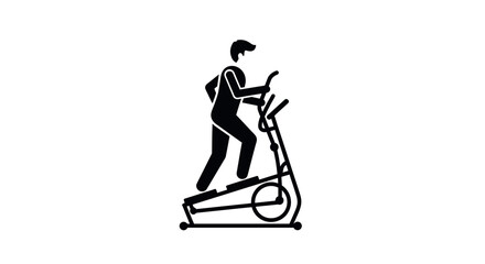 Silhouette of a Person Exercising on an Elliptical Machine Demonstrating Healthy Lifestyle Isolated on White Background