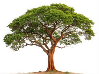 Large lush green tree isolated on white background, nature photography
