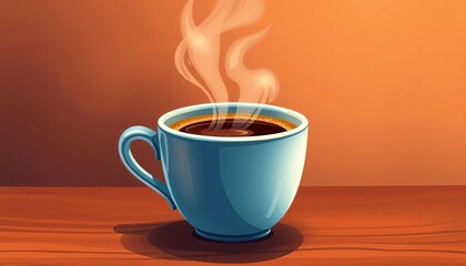 Obraz premium Strong espresso in a small cup with steam rising, vector illustration, aroma, brown