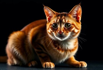 Obraz premium Striking ginger tabby cat, dramatic side lighting, dark backdrop, side lighting, light