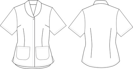 Women's Shirt Front and Back Illustration, Short Sleeve Shirt with Pockets and Zipper © Evifr