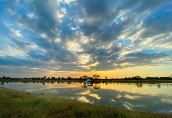 Sunrise at Park and reservoir 