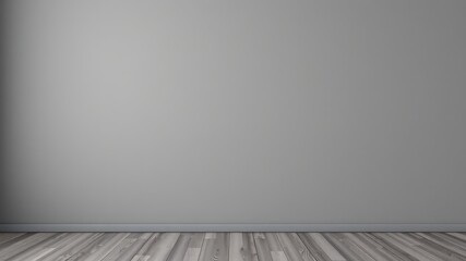 A simple gray wall and wood floor provide a clean minimalist backdrop for design projects or presentations.