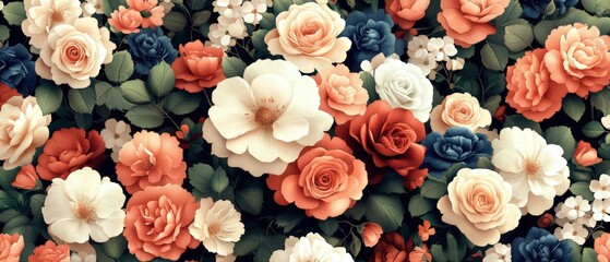 Vibrant and detailed floral arrangement featu roses and petunias in soft pastel and bold colors