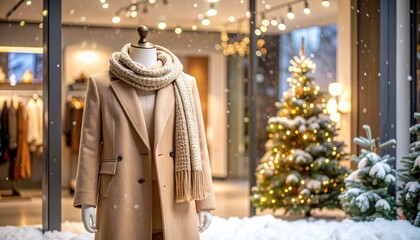 Naklejka premium コートとマフラーを着た冬のマネキンモックアップ