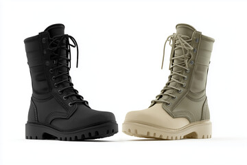 Tactical Military Boots Pair on White Background