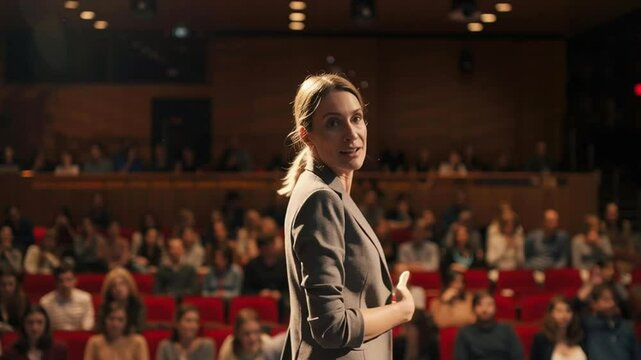 Successful businesswoman talking to her audience during a presentation