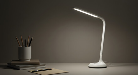 LED desk lamp with flexible neck on organized workspace v2